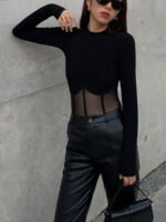 Vibemartini Sheer Mesh Combination Long Sleeve Top - Image 5
