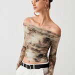 Vibemartini Semi-Sheer Tulle Mesh Off Shoulder Long Sleeve Crop Top