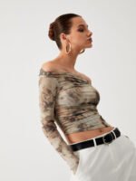 Vibemartini Semi-Sheer Tulle Mesh Off Shoulder Long Sleeve Crop Top - Image 5