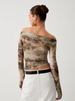 Vibemartini Semi-Sheer Tulle Mesh Off Shoulder Long Sleeve Crop Top - Image 3