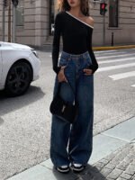Vibemartini Contrast Trim Off Shoulder Long Sleeve Shirt - Image 4
