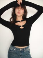 Vibemartini Double Keyholes Long Sleeve Top - Image 3
