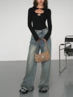 Vibemartini Double Keyholes Long Sleeve Top - Image 2