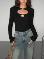 Vibemartini Double Keyholes Long Sleeve Top - Image 4