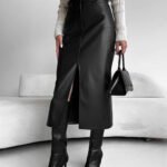 Vibemartini Faux Leather Slit Midi Skirt