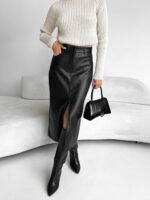 Vibemartini Faux Leather Slit Midi Skirt - Image 2