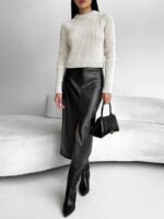 Vibemartini Faux Leather Slit Midi Skirt - Image 3