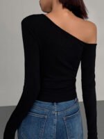 Vibemartini Cut Out Asymmetric Off Shoulder Slinky Long Sleeve Shirt - Image 4