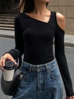 Vibemartini Asymmetrical Neck One Shoulder Slinky Top - Image 2