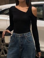 Vibemartini Asymmetrical Neck One Shoulder Slinky Top - Image 3
