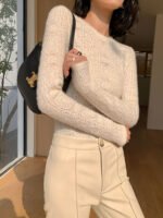 Vibemartini Floral Hollow Knit Crew Neck Long Sleeve Top - Image 2