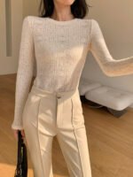 Vibemartini Floral Hollow Knit Crew Neck Long Sleeve Top - Image 3