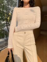 Vibemartini Floral Hollow Knit Crew Neck Long Sleeve Top - Image 4