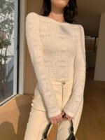 Vibemartini Floral Hollow Knit Crew Neck Long Sleeve Top - Image 5