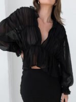 Vibemartini Sheer Chiffon Ruffle Detail Blouse