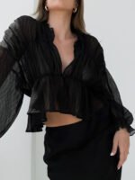 Vibemartini Sheer Chiffon Ruffle Detail Blouse - Image 2