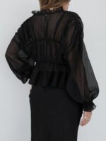 Vibemartini Sheer Chiffon Ruffle Detail Blouse - Image 3