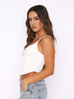 Vibemartini Lace Trim Button Up Strappy Top - Image 4