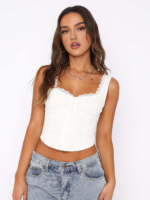 Vibemartini Lace Trim Button Up Strappy Top - Image 3