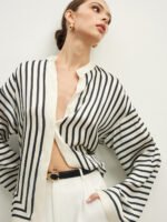 Vibemartini Satin Striped Button Cozy Blouse - Image 5