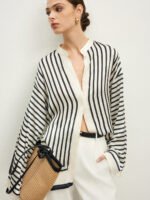 Vibemartini Satin Striped Button Cozy Blouse - Image 6