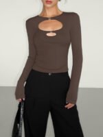 Vibemartini Double Keyholes Long Sleeve Top - Image 9