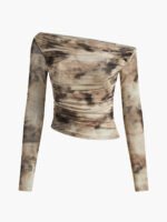 Vibemartini Semi-Sheer Tulle Mesh Off Shoulder Long Sleeve Crop Top - Image 6