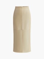 Vibemartini Faux Leather Piping Sit Midi Skirt - Image 2