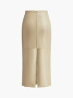 Vibemartini Faux Leather Piping Sit Midi Skirt - Image 3