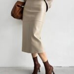 Vibemartini Faux Leather Piping Sit Midi Skirt