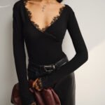 Vibemartini V-Neck Lace Trim Skinny T-Shirt