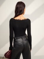 Vibemartini V-Neck Lace Trim Skinny T-Shirt - Image 6