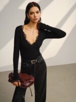 Vibemartini V-Neck Lace Trim Skinny T-Shirt - Image 4