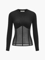 Vibemartini Sheer Mesh Combination Long Sleeve Top - Image 6