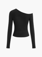Vibemartini Cut Out Asymmetric Off Shoulder Slinky Long Sleeve Shirt - Image 6
