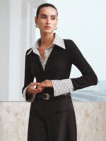 Vibemartini Mock Two-Piece Long-Sleeve Two Tone Polo Top - Image 6