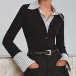 Vibemartini Mock Two-Piece Long-Sleeve Two Tone Polo Top