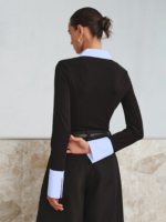 Vibemartini Mock Two-Piece Long-Sleeve Two Tone Polo Top - Image 8