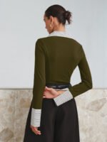 Vibemartini Mock Two-Piece Long-Sleeve Two Tone Polo Top - Image 10