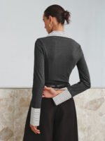 Vibemartini Mock Two-Piece Long-Sleeve Two Tone Polo Top - Image 14