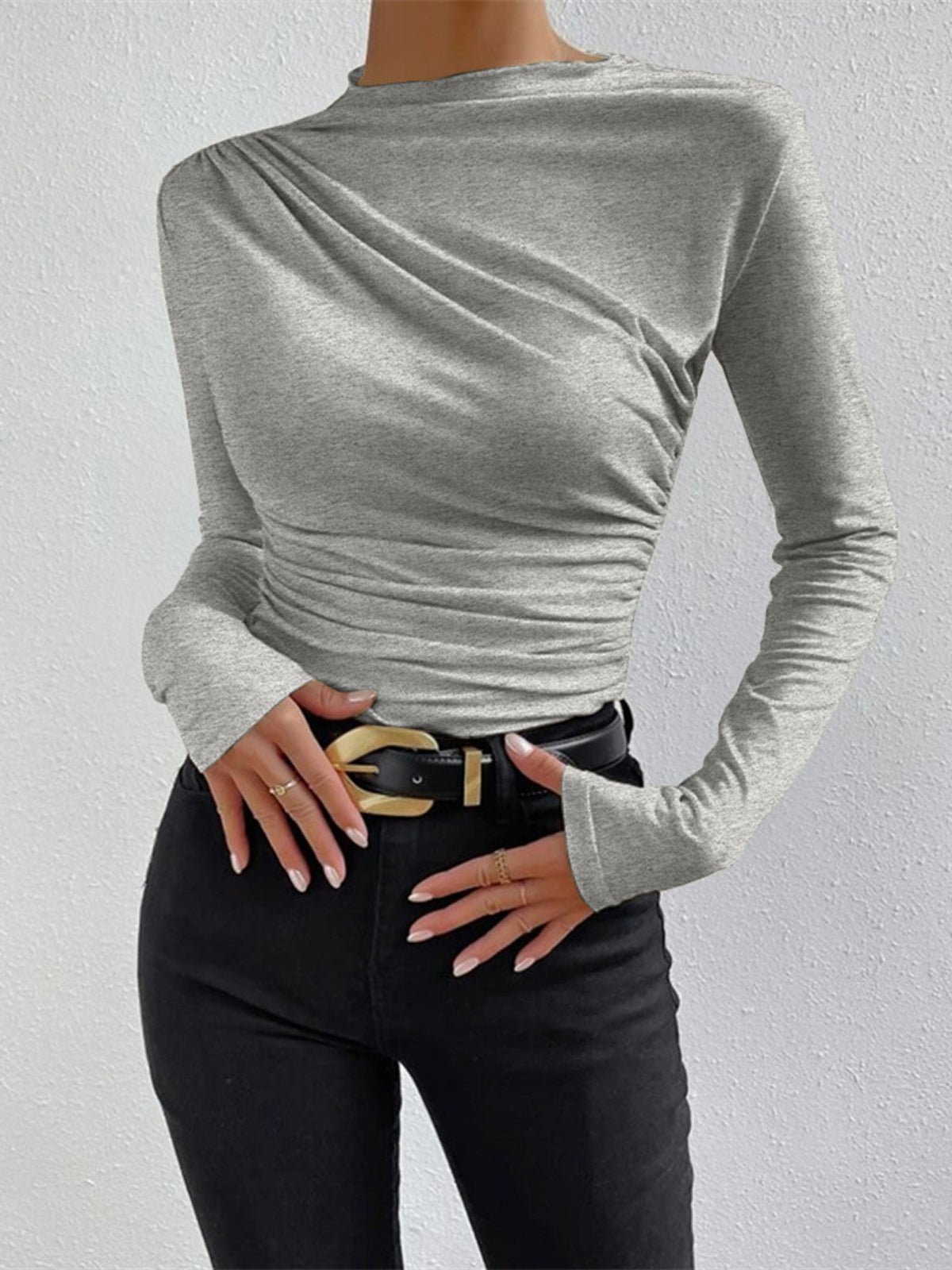 B1760585579415 Vibemartini Ruching Long Sleeve Shirt - Image 1