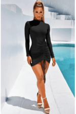 Black round neck long sleeve slim dress - Image 3