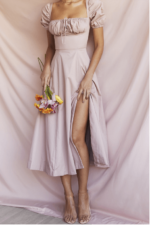 Elegant Puff Sleeve Slit Dress - Image 3