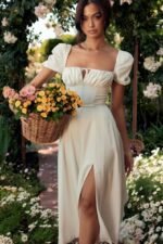 Elegant Puff Sleeve Slit Dress - Image 5