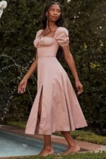 Elegant Puff Sleeve Slit Dress - Image 2