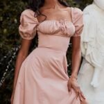 Elegant Puff Sleeve Slit Dress
