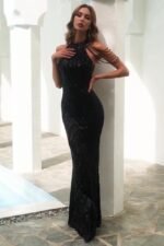 Tassel sequin host fishtail long slim dress - Image 3