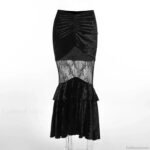 Black Fairy Grunge Women Gothic Velvet Lace Stitching Fall Sexy Fishtail Skirt - Image 5