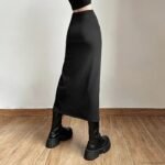 Black Sexy Women A-line Slits High Waist Slim Hip-covering Solid Mid-length Long Streetwear Skirt - Image 2