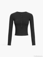 Button Down Long Sleeve Crop Shirt - Image 2